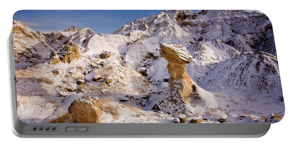 Hoodoo Portable Battery Charger featuring the photograph Badlands in Winter by Rikk Flohr