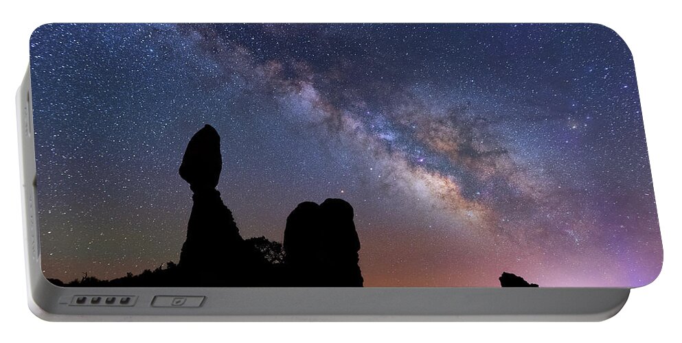 Arches National Park Portable Battery Charger featuring the photograph Balanced Rock Milky Way by Darren White