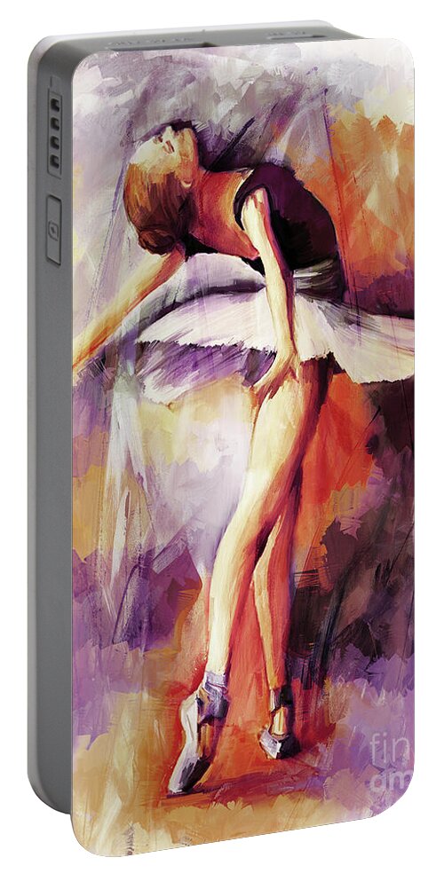 Ballerina Portable Battery Charger featuring the painting Ballerina Woman 77201 by Gull G