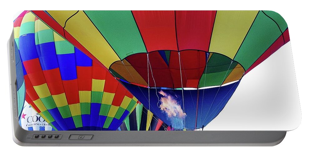 Multi Colored Hot Air Balloons Portable Battery Charger featuring the photograph Balloon Fly In 2 by Karen McKenzie McAdoo