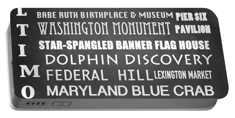 Baltimore Maryland Famous Landmarks Portable Battery Charger featuring the digital art Baltimore Famous Landmarks by Patricia Lintner