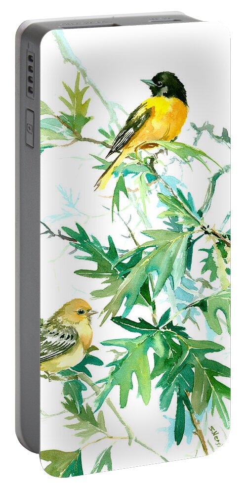 Baltimore Oriole Portable Battery Charger featuring the painting Baltimore Orioles and Oak Tree by Suren Nersisyan