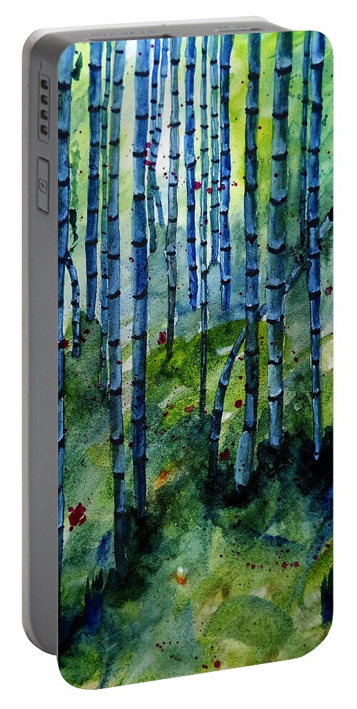 Bamboo Portable Battery Charger featuring the painting Bamboo Forest by Carol Crisafi
