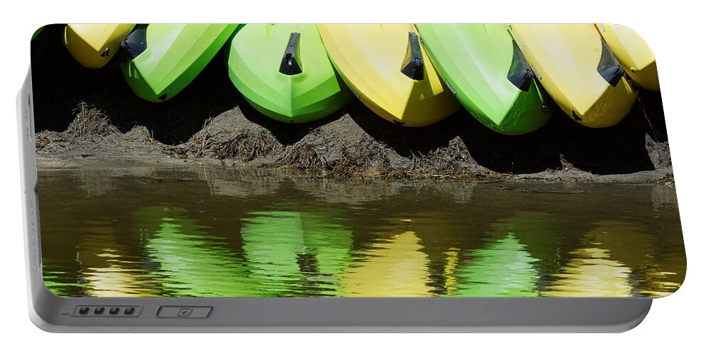 Banana Boats Portable Battery Charger featuring the photograph Banana Boats -- Kayaks at Hume Lake Christian Camps, California by Darin Volpe