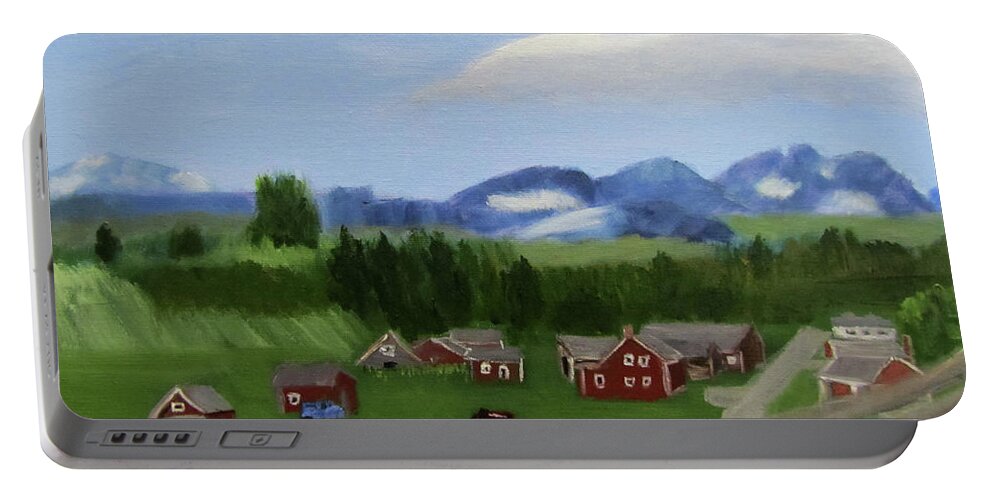 Alberta Portable Battery Charger featuring the painting Bar U Ranch by Linda Feinberg