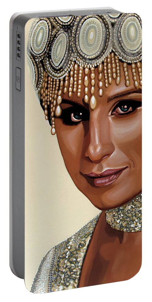 Barbra Streisand Portable Battery Charger featuring the painting Barbra Streisand 2 by Paul Meijering