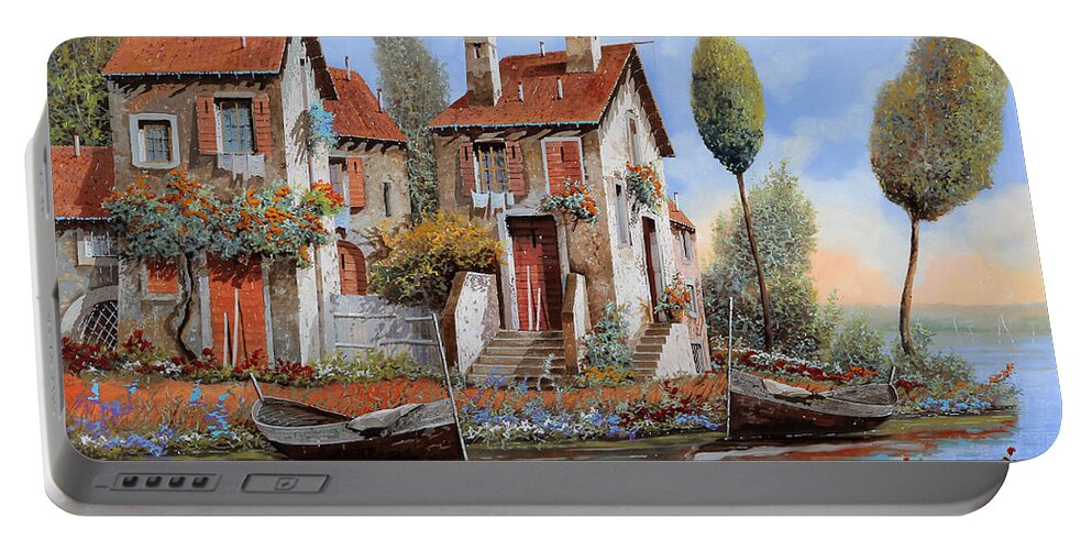 Houses By The Water Portable Battery Charger featuring the painting Barche A Riva by Guido Borelli