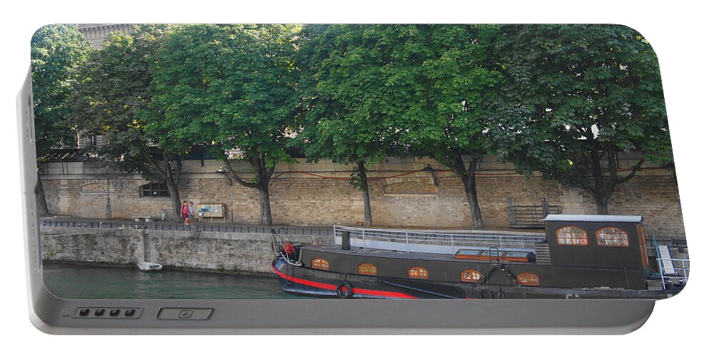 Barge Portable Battery Charger featuring the photograph Barge on the River Seine by Therese Alcorn