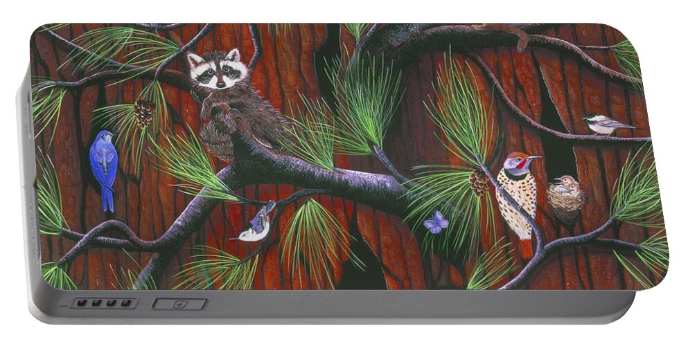 Owl Portable Battery Charger featuring the painting Bark by Jennifer Lake