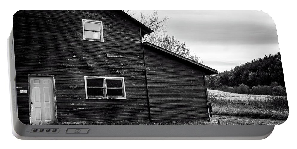 Barn Portable Battery Charger featuring the photograph Barn And Wildflowers In Black and White by Greg and Chrystal Mimbs