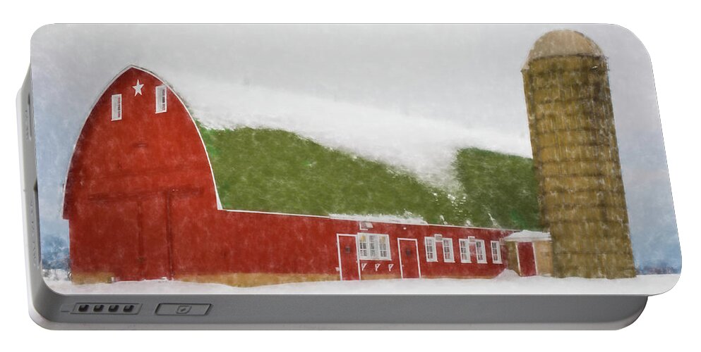 Barn Portable Battery Charger featuring the photograph Barn in Winter by John Roach