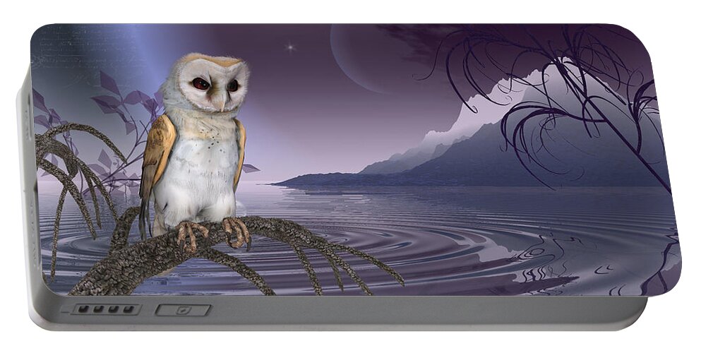 Barn Owl By The Lake Portable Battery Charger featuring the digital art Barn Owl by the lake by John Junek