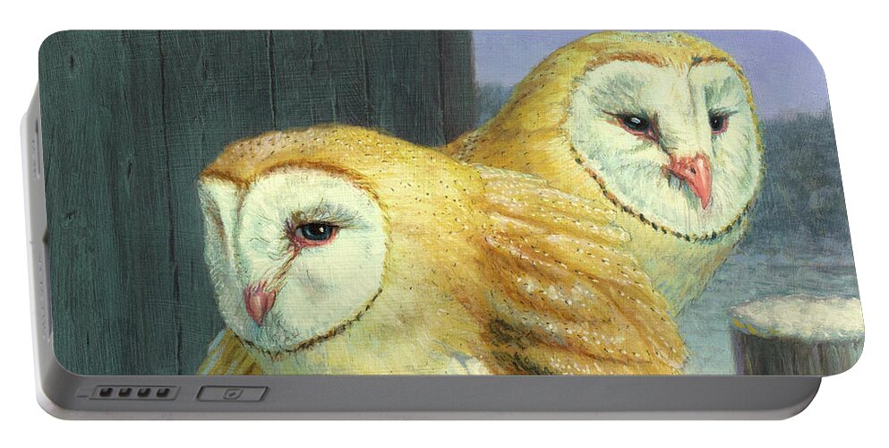 Barn Owls Portable Battery Charger featuring the painting Barn Owl Couple by James W Johnson