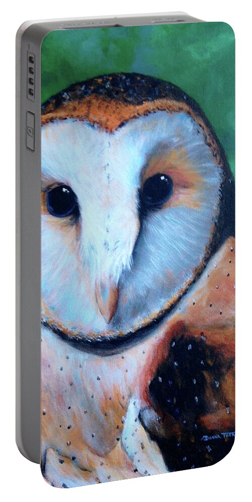 Owl Portable Battery Charger featuring the painting Barn Owl by Donna Tucker