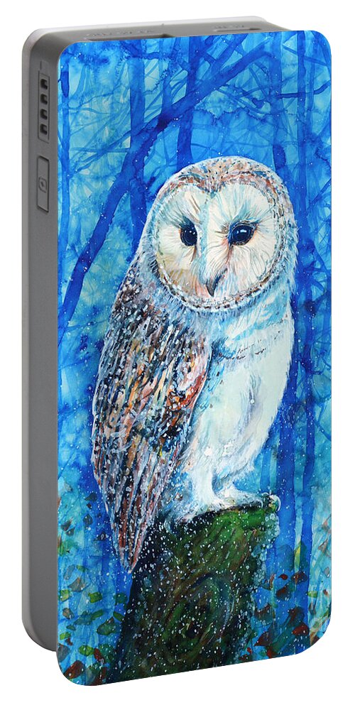 barn Owl Portable Battery Charger featuring the painting Barn Owl by Zaira Dzhaubaeva