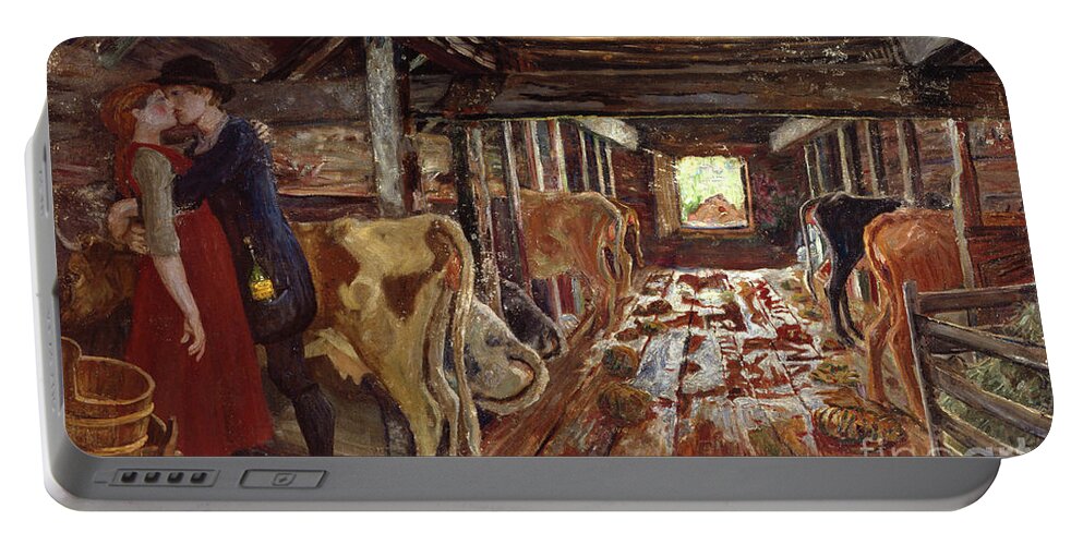 Nikolai Astrup Portable Battery Charger featuring the painting Barn proposal by O Vaering
