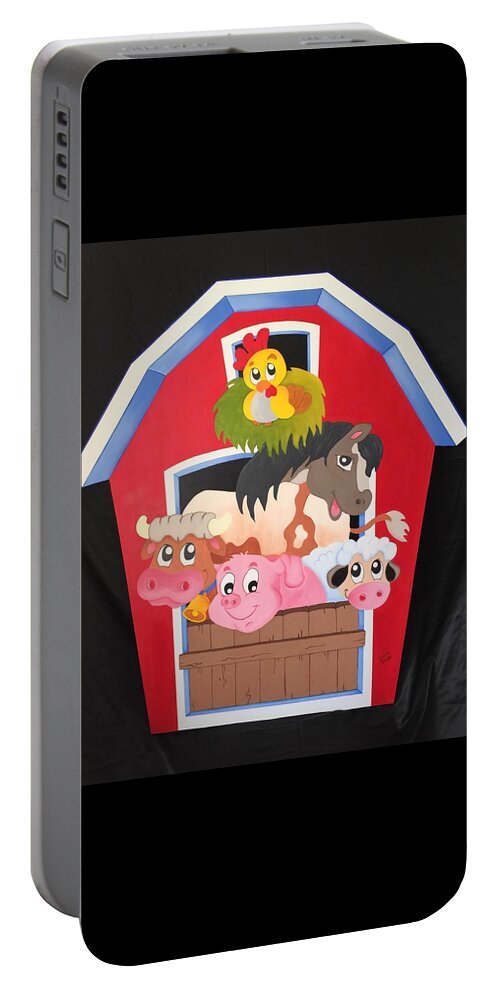 Barn Portable Battery Charger featuring the painting Barn With Animals by Brenda Bonfield