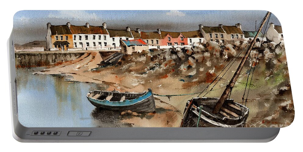 Ireland Portable Battery Charger featuring the painting Barna village, Galway by Val Byrne