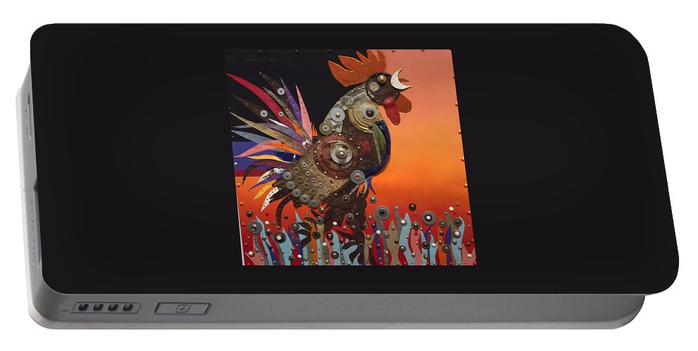 Bird Art Portable Battery Charger featuring the painting Barnyard Gladiator by Bob Coonts