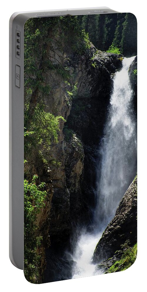 Waterfall Portable Battery Charger featuring the photograph Barskoon Waterfall by Robert Grac