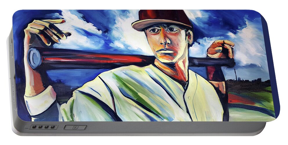 Baseball Crucifix Portable Battery Charger featuring the painting Baseball Crucifix by John Gholson