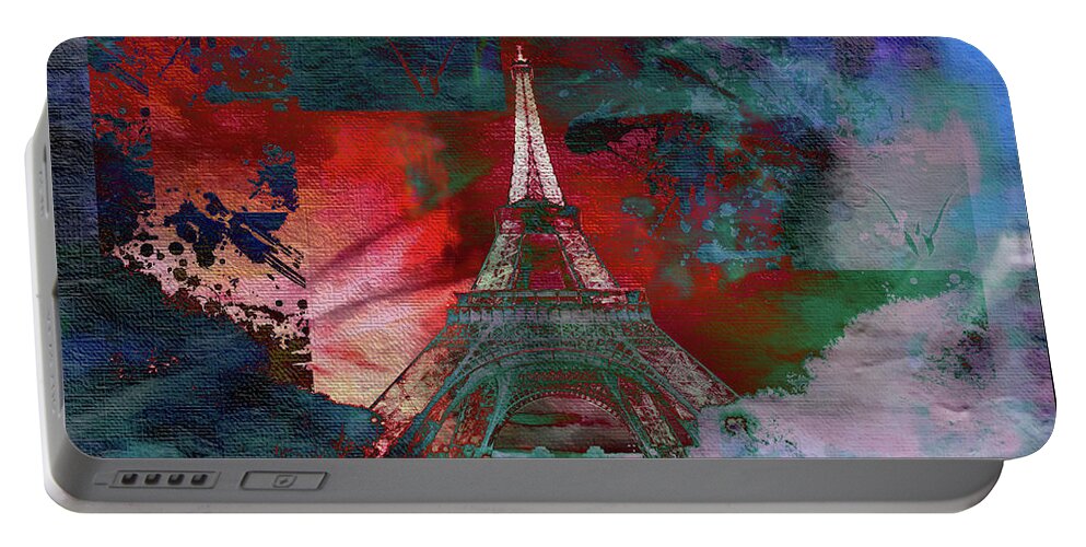 Paris Portable Battery Charger featuring the mixed media Bastille Day 3 by Priscilla Huber