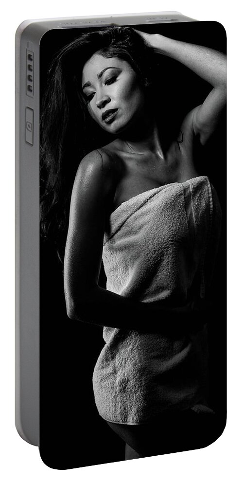 Towel Portable Battery Charger featuring the photograph Bathe Noir by Monte Arnold