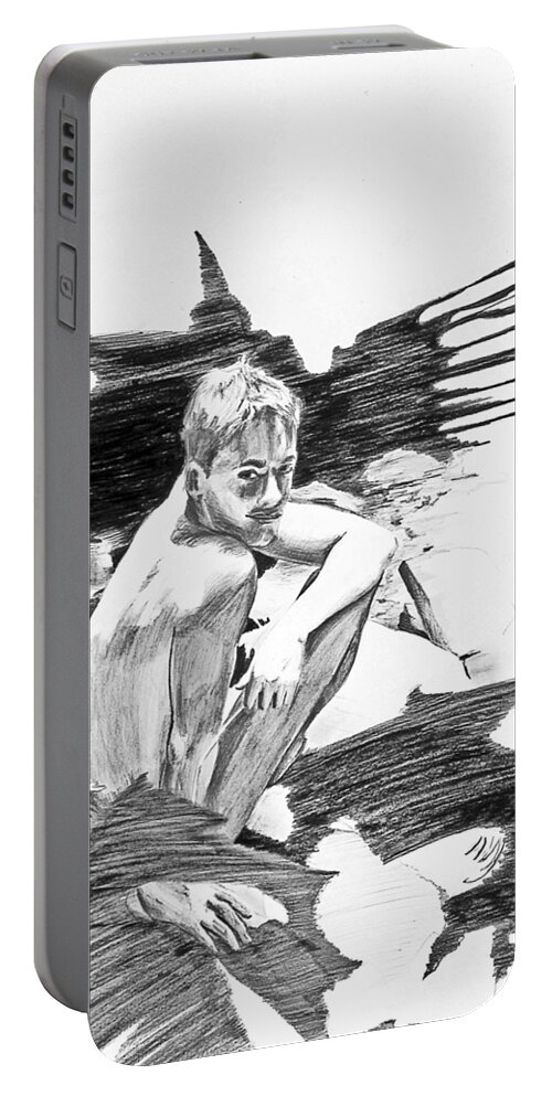 White Light Portable Battery Charger featuring the drawing Bathed in White Light by Rene Capone
