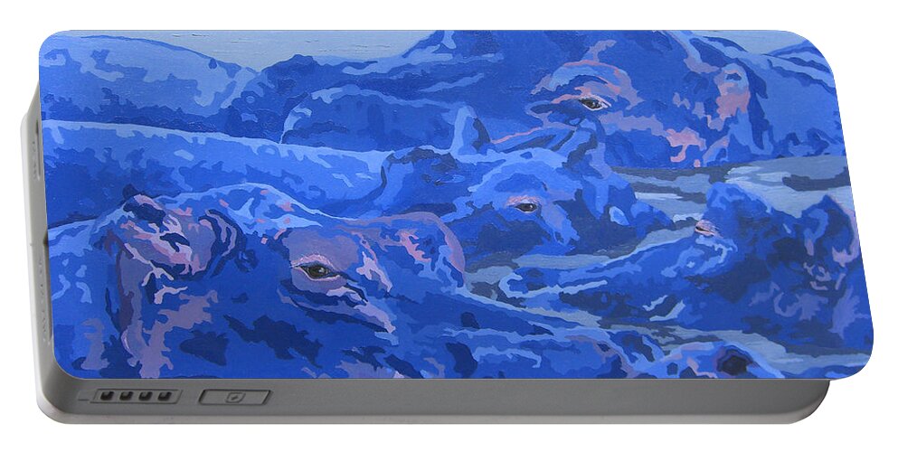 African Hippos Portable Battery Charger featuring the painting Bathing Beauties by Cheryl Bowman