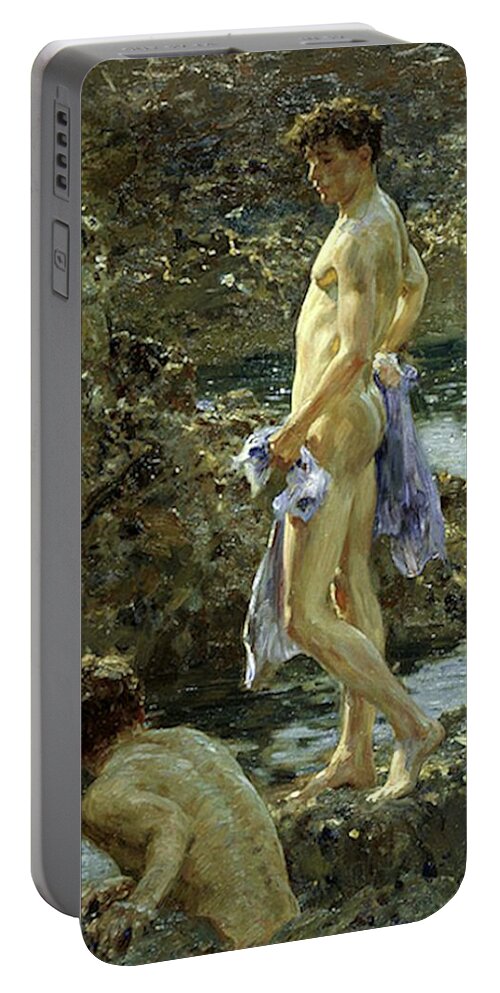 Bathing Group Portable Battery Charger featuring the painting Bathing Group of 1914 by Henry Scott Tuke
