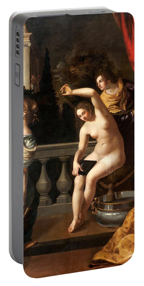 Artemisia Gentileschi Portable Battery Charger featuring the painting Bathsheba at Her Bath by Artemisia Gentileschi