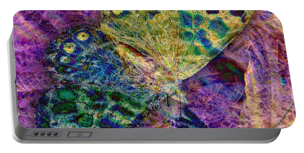 Butterfly Portable Battery Charger featuring the digital art Batik Butterfly by Barbara Berney