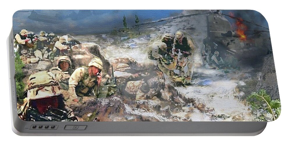 Military Art Portable Battery Charger featuring the painting Battle at Roberts Ridge by Todd Krasovetz