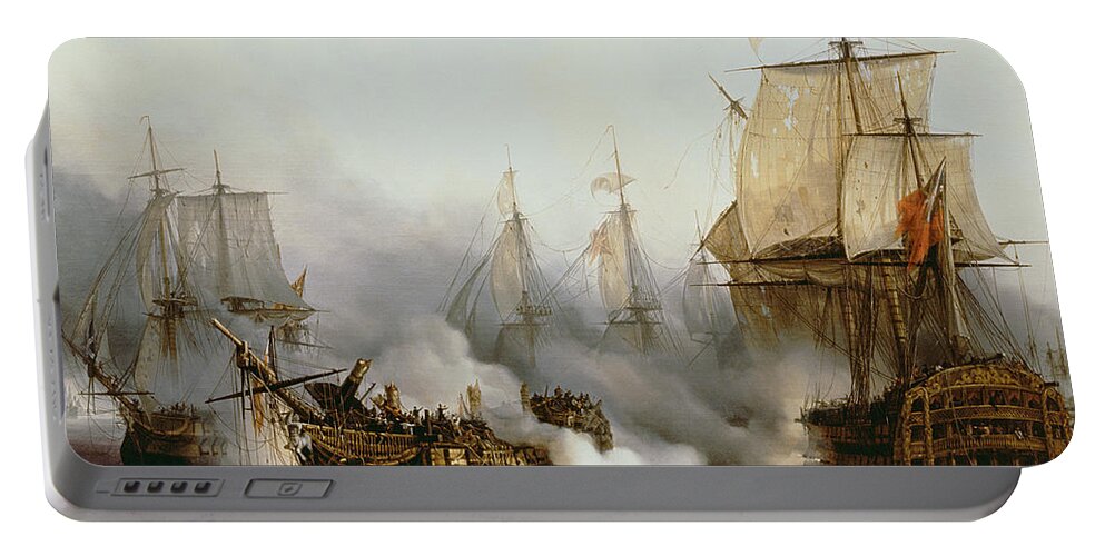 Battle Of Trafalgar By Louis Philippe Crepin Portable Battery Charger featuring the painting Battle of Trafalgar by Louis Philippe Crepin