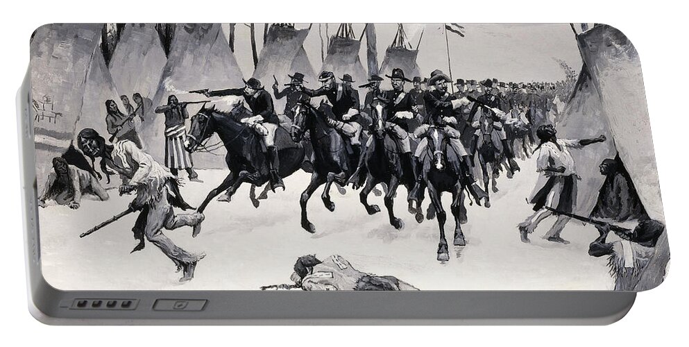 Battle Of Washita Portable Battery Charger featuring the painting Battle of Washita by Frederic Remington