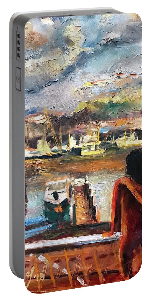 The Artist Josef Portable Battery Charger featuring the painting Bay Street Tellin morning by Josef Kelly