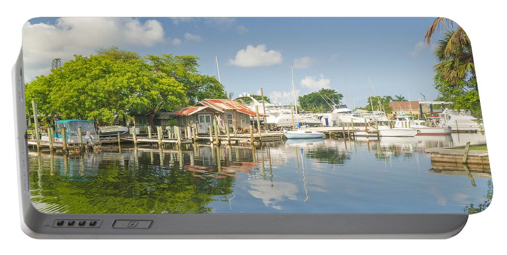 Canal Portable Battery Charger featuring the photograph Bayshore Fish Shack by Sean Allen