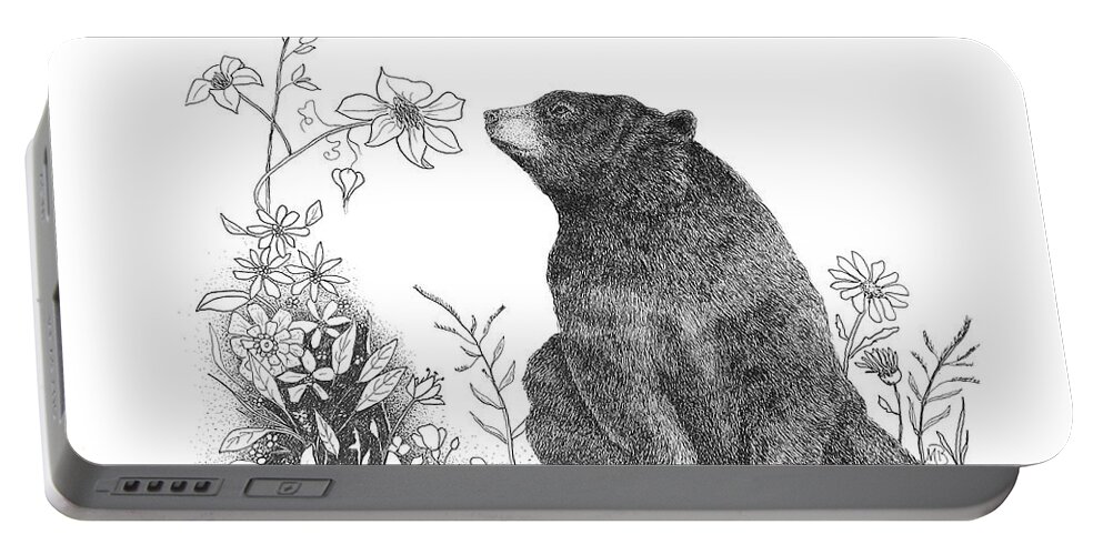 Wildlife Portable Battery Charger featuring the drawing Be sure to smell the flowers along the way by Monica Burnette
