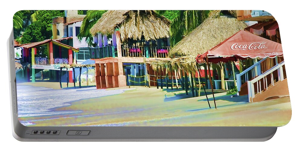 Mexico Portable Battery Charger featuring the photograph Beach Cafes Bucerias Mexico by Chuck Kuhn
