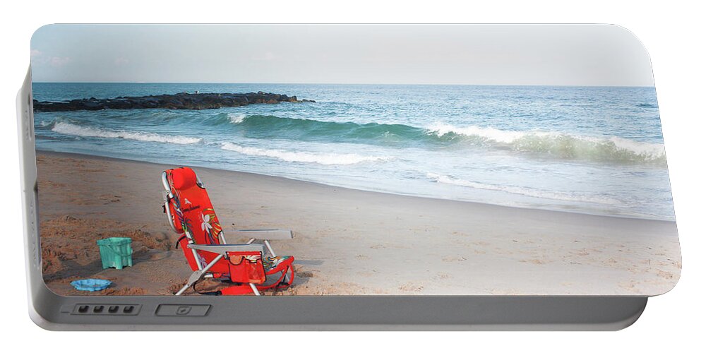 Avon Portable Battery Charger featuring the photograph Beach Chair By the Sea by Ann Murphy