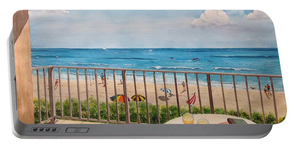 Ocean Portable Battery Charger featuring the painting Beach Condo by Joseph Burger