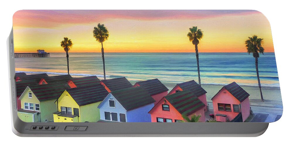 Beach Portable Battery Charger featuring the painting Beach Cottages in Oceanside by Dominic Piperata
