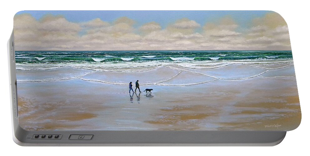 Beach Portable Battery Charger featuring the painting Beach Dog Walk by Frank Wilson