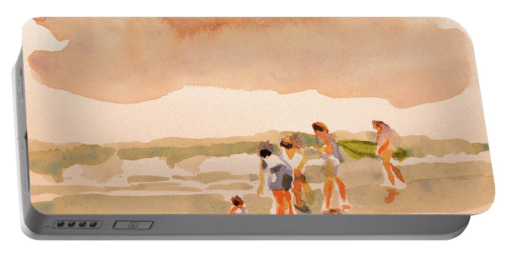 Beach Art Portable Battery Charger featuring the painting Beach family day by Julianne Felton