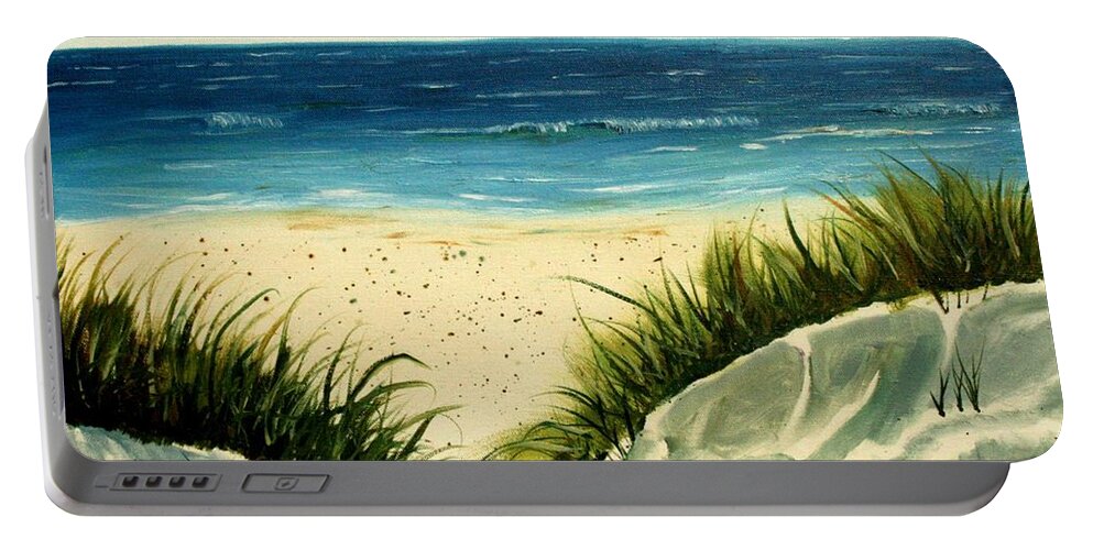 Beach Portable Battery Charger featuring the painting Beach Sand Dunes Acrylic Painting by Derek Mccrea