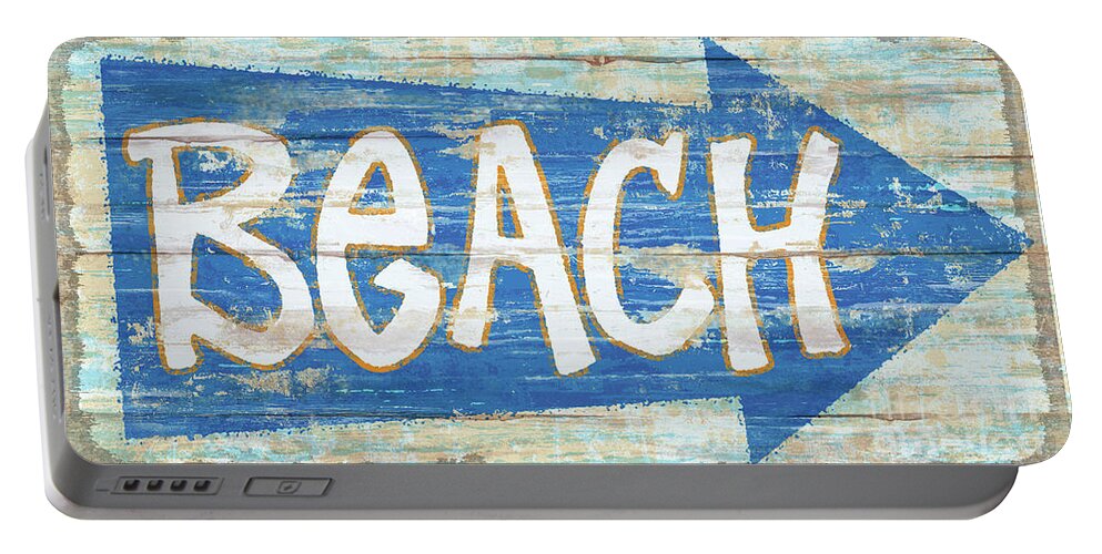 Jq Licensing Portable Battery Charger featuring the painting Beach Sign by James Piazza