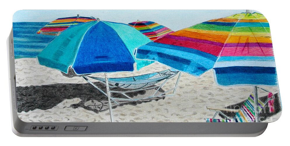 Beach Umbrella Portable Battery Charger featuring the drawing Beach Umbrellas by Glenda Zuckerman
