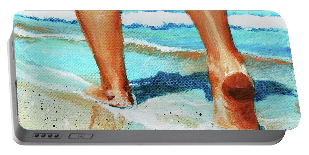 Beach Portable Battery Charger featuring the painting Beach Walk by Donna Tucker
