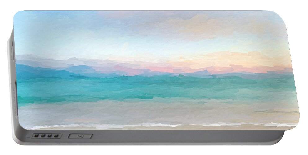 Anthony Fishburne Portable Battery Charger featuring the digital art Beach watercolor sunrise by Anthony Fishburne