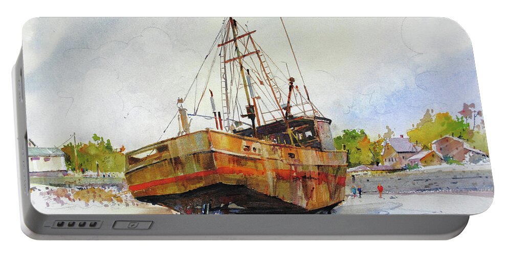 Old Rusted Boat Portable Battery Charger featuring the painting Beached by P Anthony Visco
